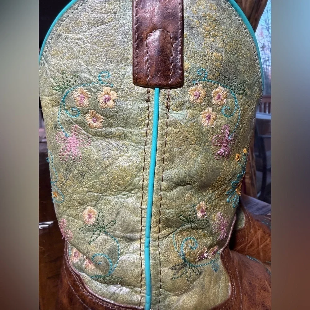 Kids Embroidered Brown and Green Boots